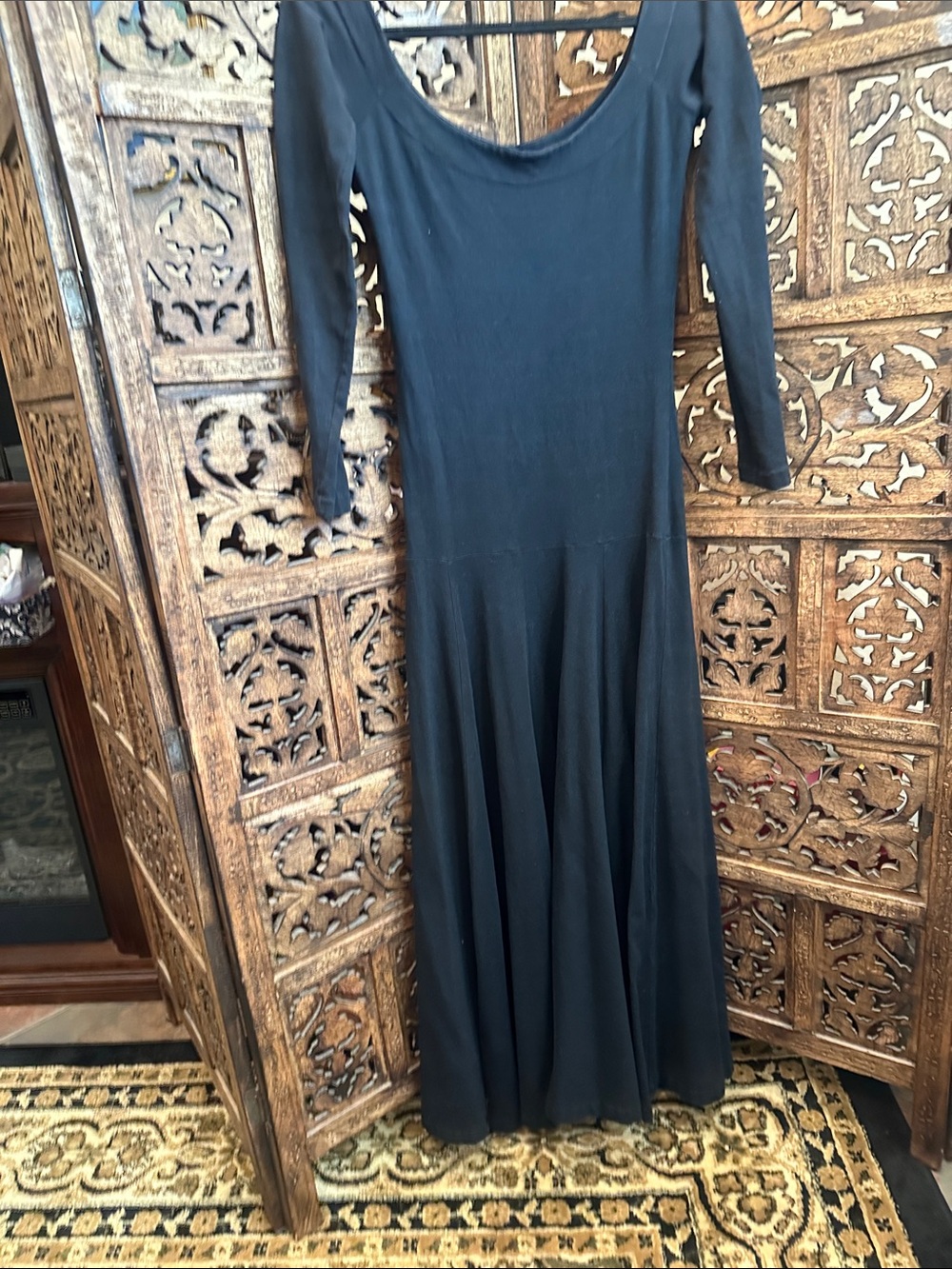 Betsy Johnson Vintage Black Long Sleeve Off the Shoulder Maxi Dress size M